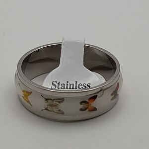Stainless Steel Butterfly Ring Women Size 10 Colorful Band Jewelry Like New OS